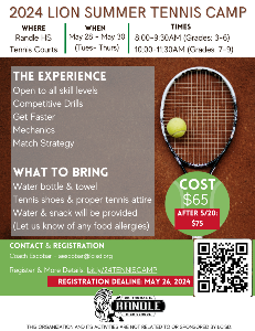 2024 Summer Tennis Camp Flyer