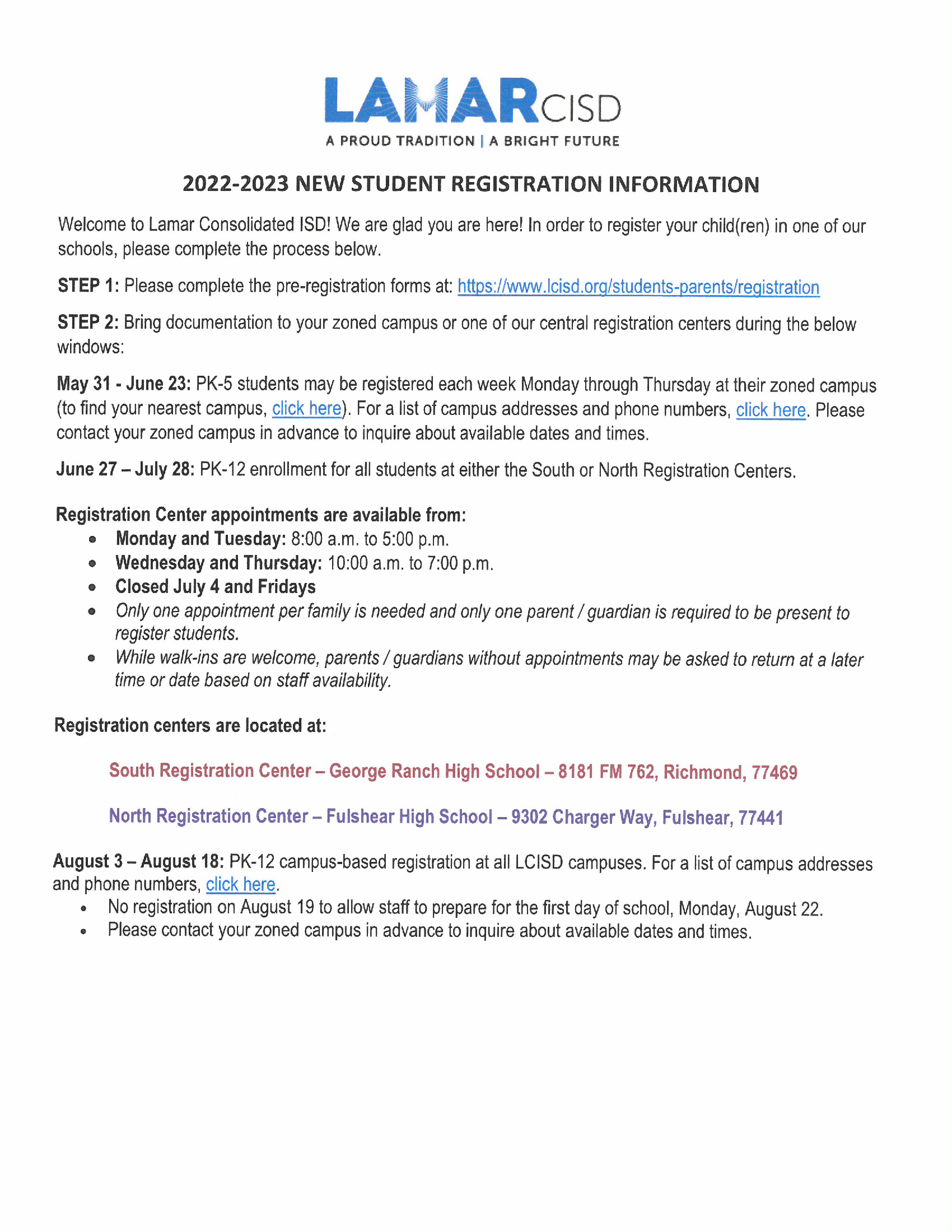 2022-2023 New Student Registration Information 1 of 1
