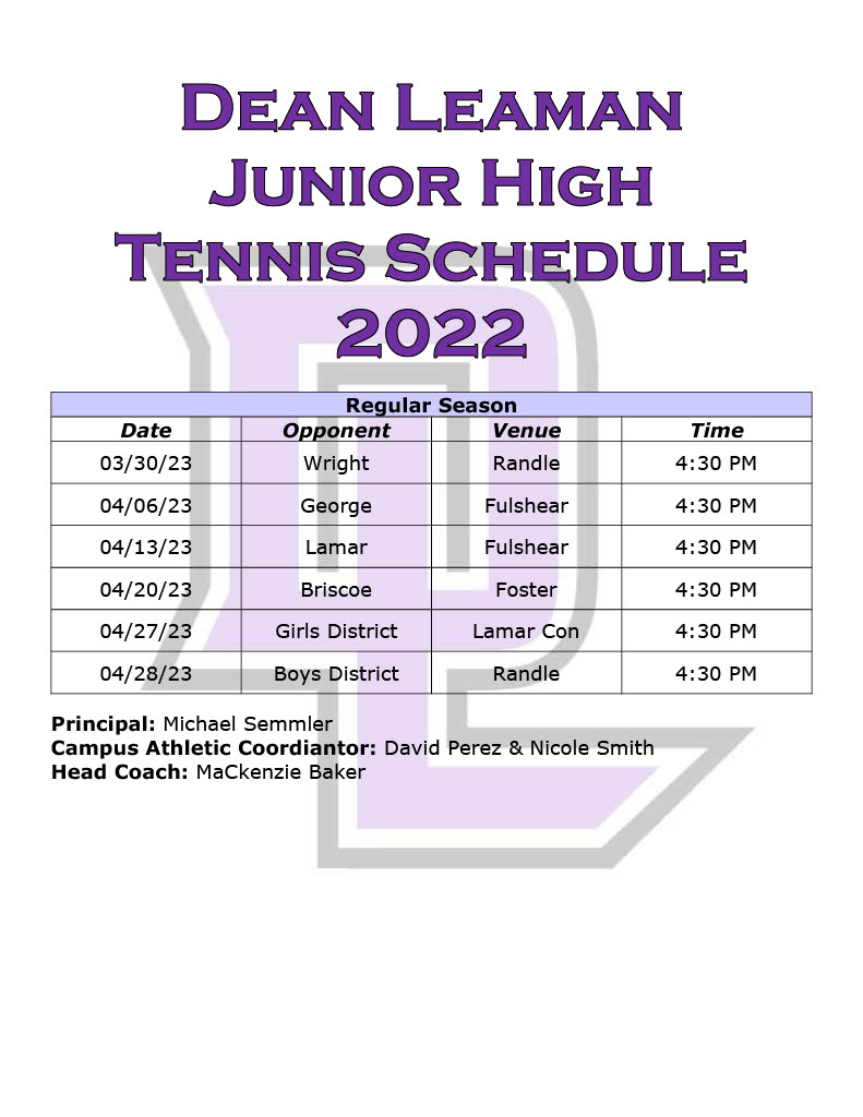 2022-2023 Tennis Schedule