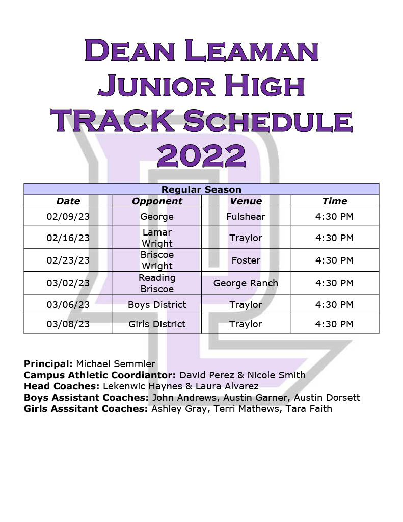 2022-2023 Track Schedule