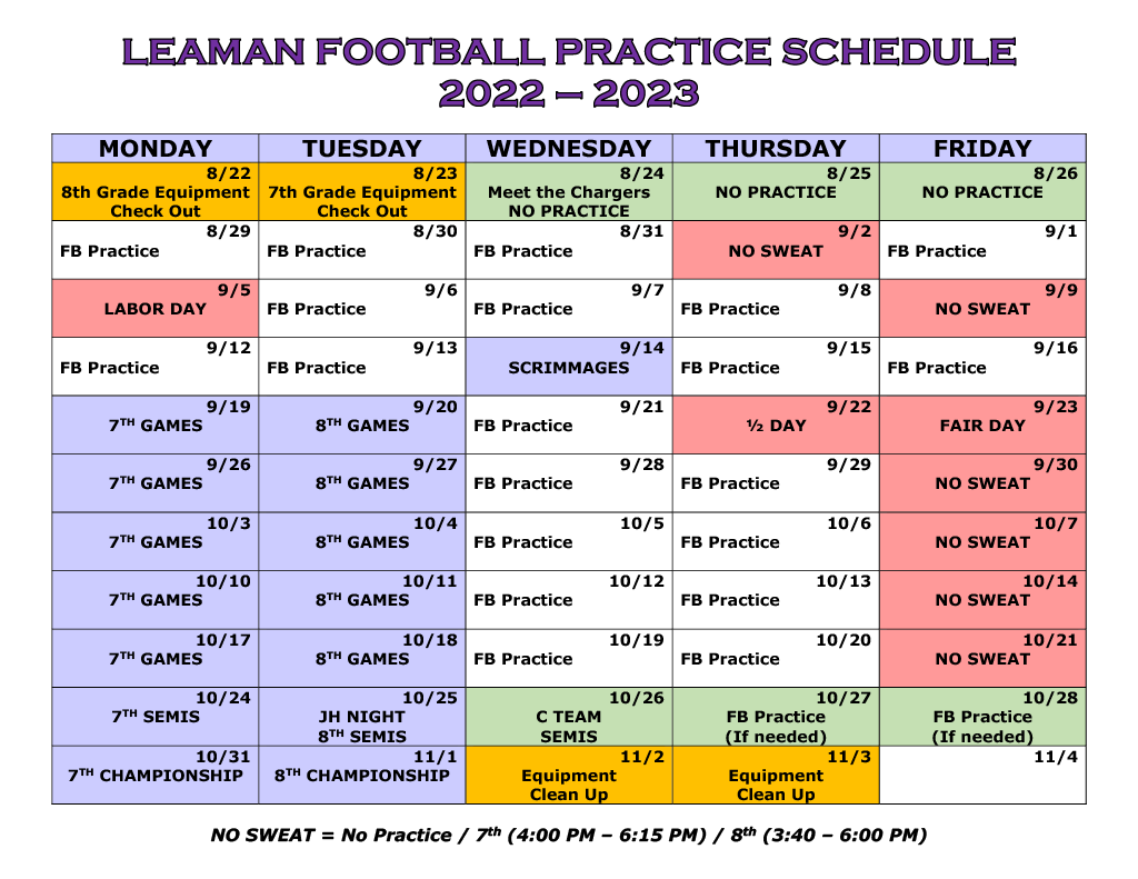 2022-2023 Football Practice Schedule